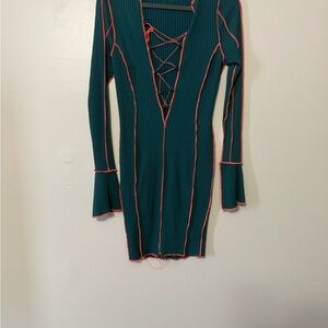 Stylish Green and Orange Lace-Up Dress